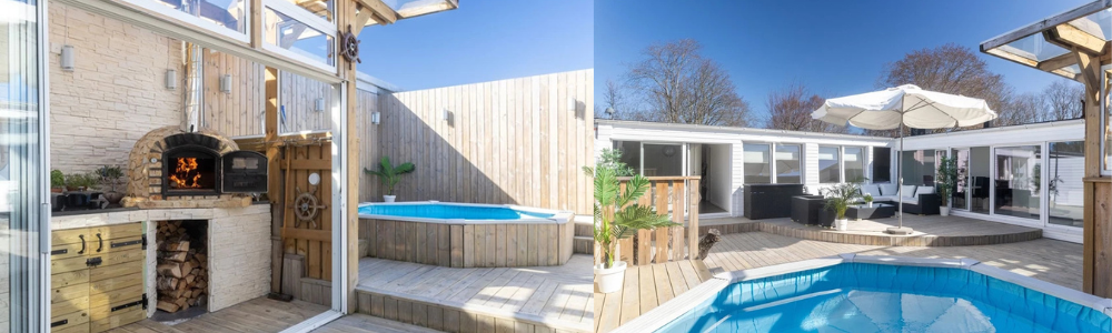 Stilrent atriumhus med pool, utekök och magisk innergård