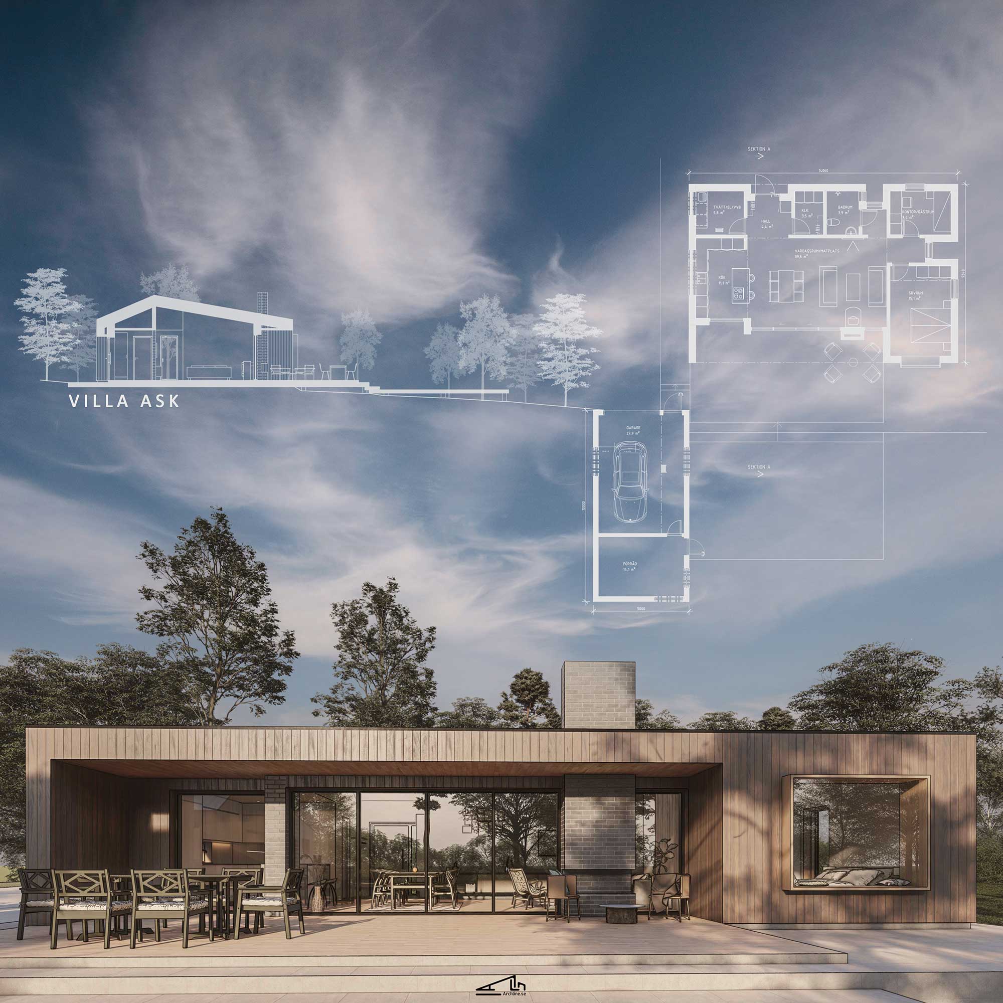 Villaask, hus prototyp