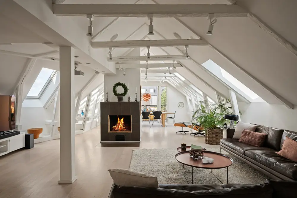 lägenhet med eldstad