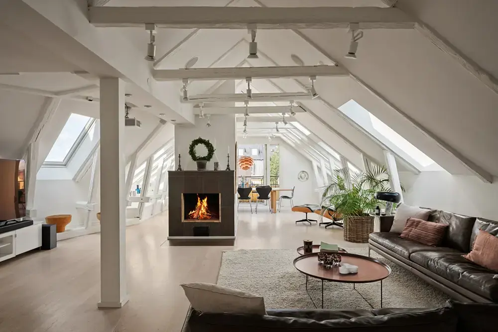 lägenhet med eldstad