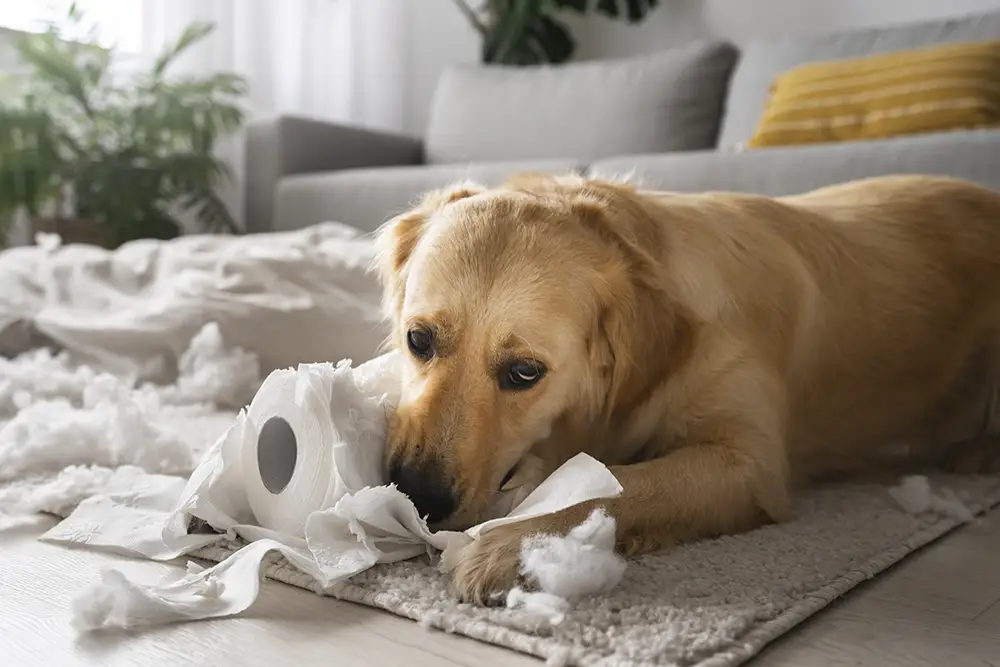 hund som lekt med papper
