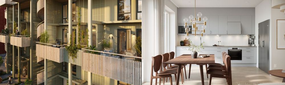 Svanenmärkt bostad till salu, balkong, vardagsrum