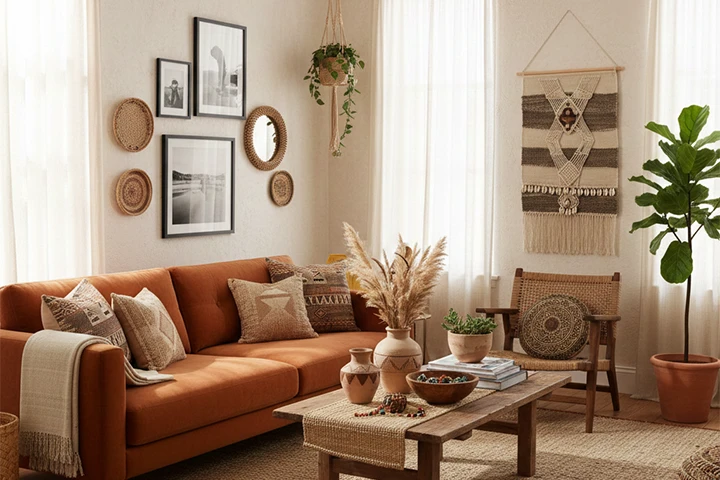 bohemiskt inrett vardagsrum