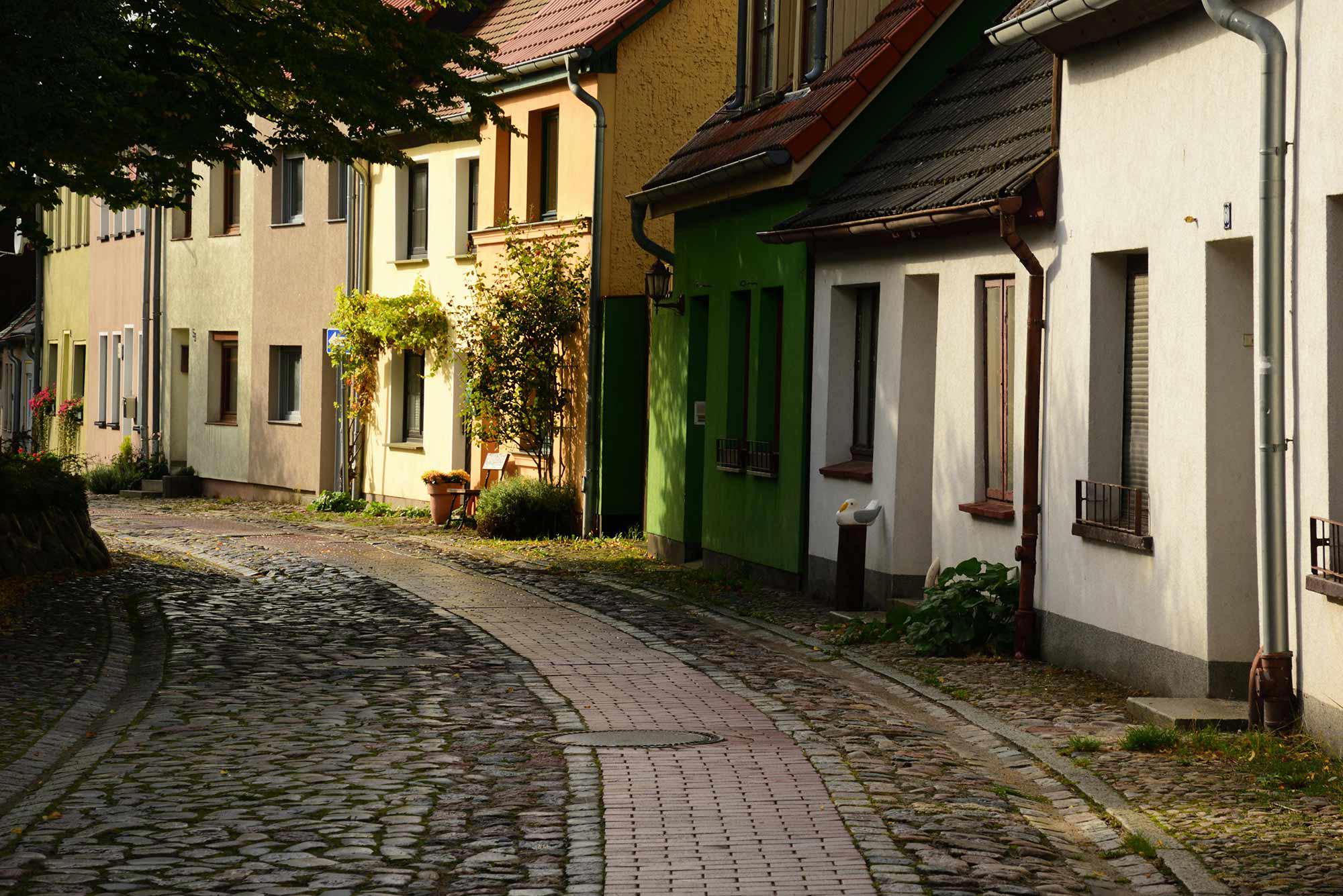 Gata med bostadshus, allé