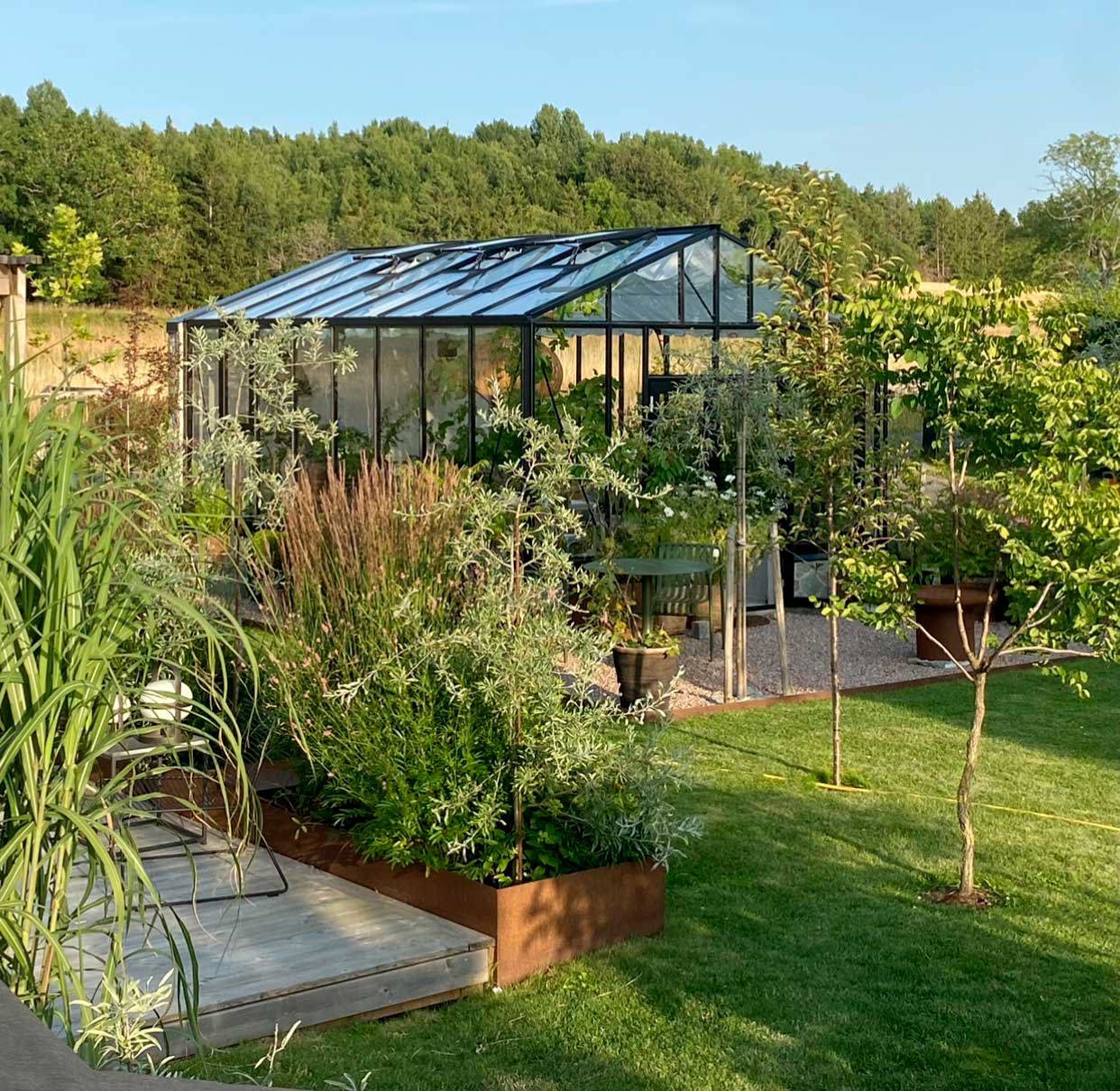 bild på växthus i trädgård