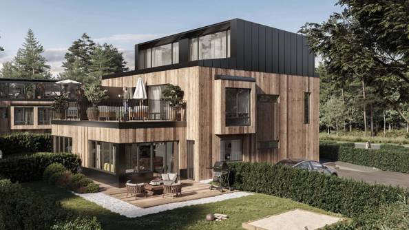 Ett AI-visualiserat trähus i nacka